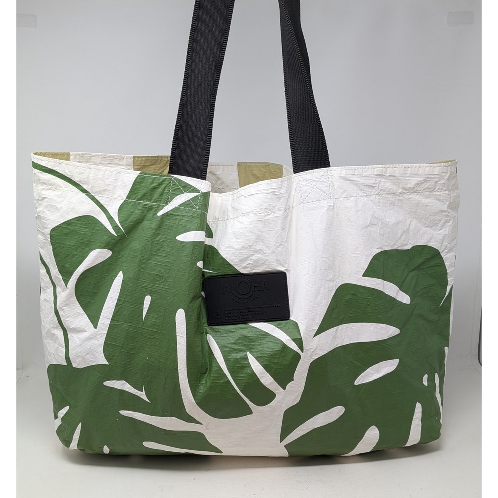 Aloha Collection Holo Holo Monstera Seaweed Rivera Sand Reversible Tote Bag READ